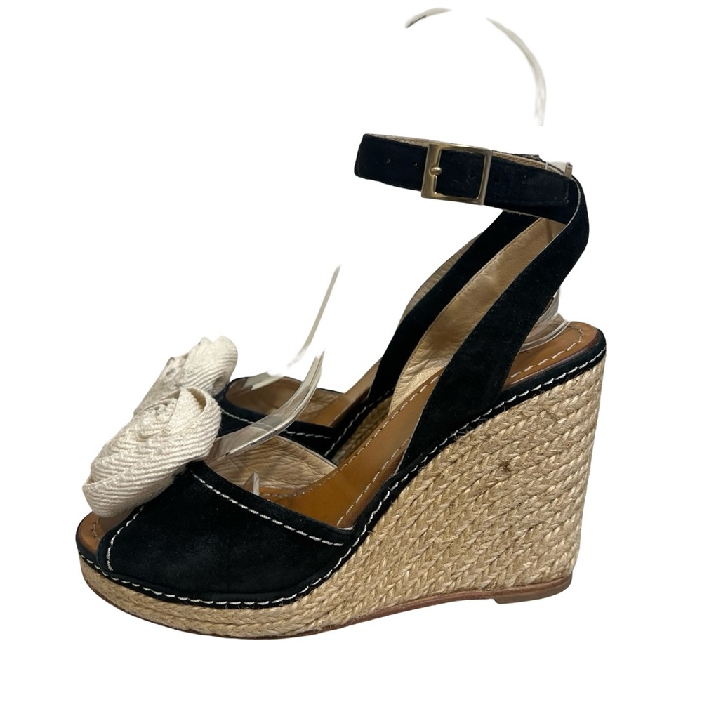 Kate Spade ♠️ Black and Cream Floral Wedges size 7